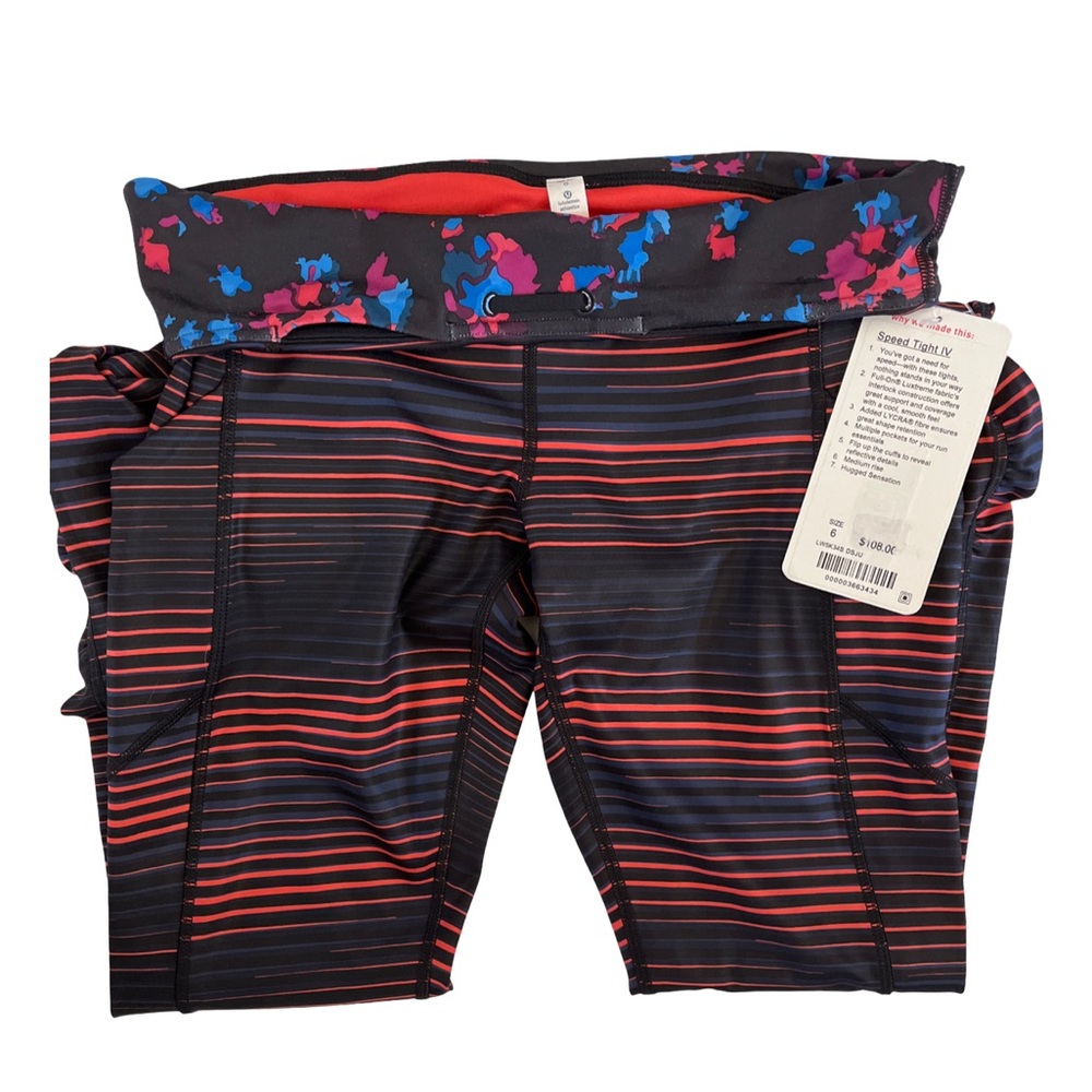 NWT Lululemon Speed Tight IV Size 6 Black Coral Stripe Running Leggings - Picture 7 of 7